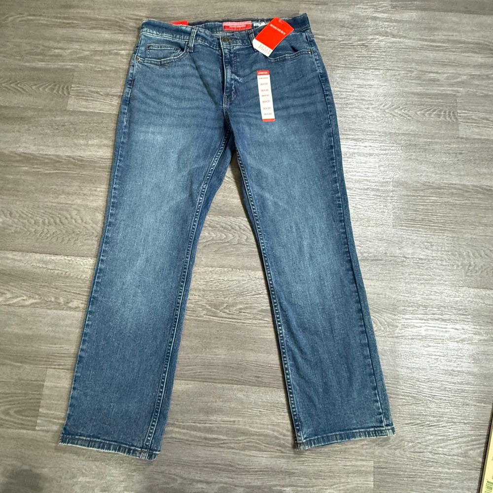 Denim Source Mens Straight Leg Super Stretch Jeans Blue Medium Wash 36x30 NWT